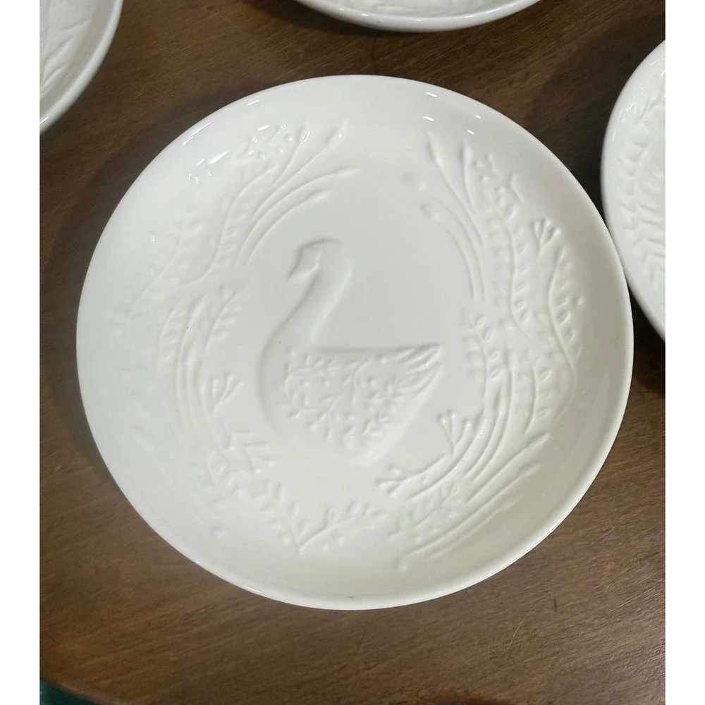 West Elm 12‎ Days of Christmas White Ceramic Dessert Appetizer Plates Embossed